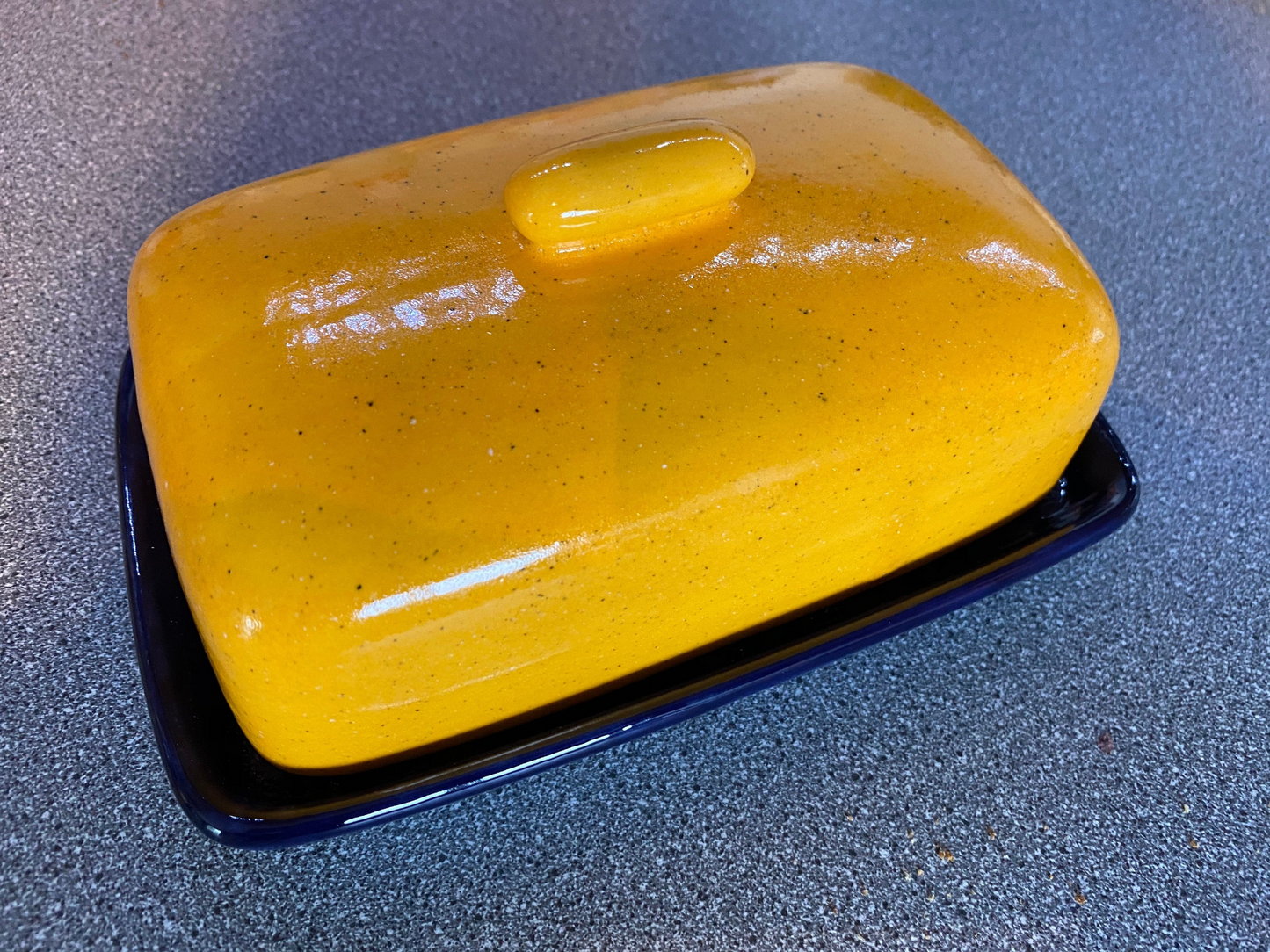 Butter Dish, Sugar Bowl and Milk Jug Set - Speckled Yellow