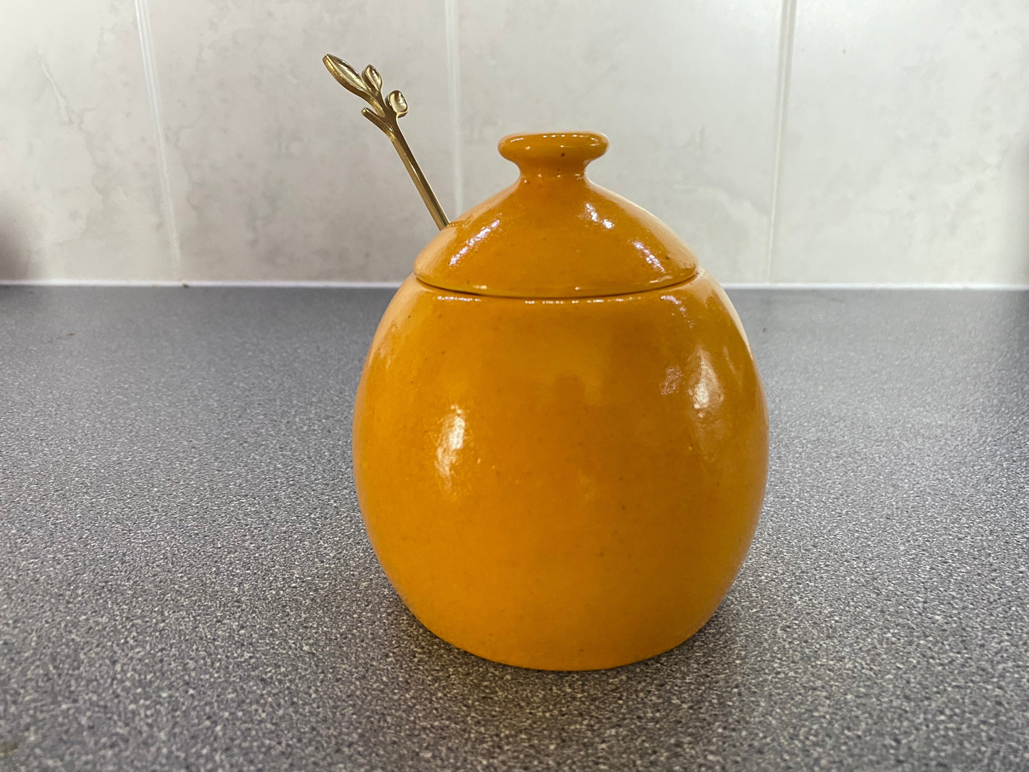 Butter Dish, Sugar Bowl and Milk Jug Set - Speckled Yellow