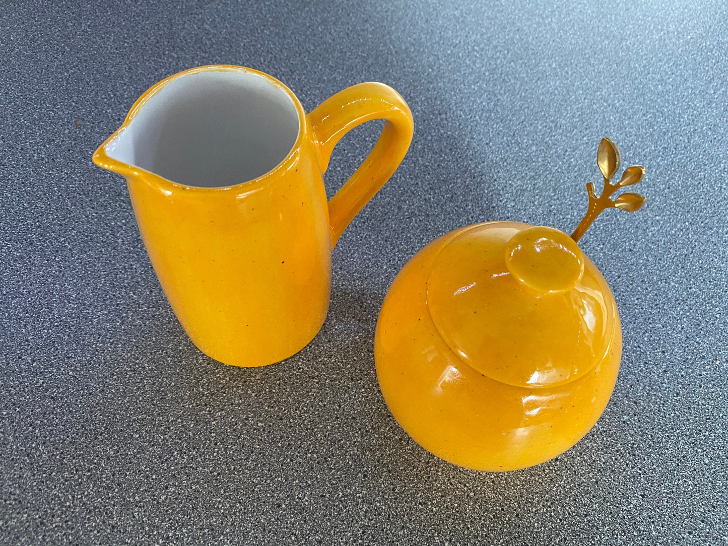 Butter Dish, Sugar Bowl and Milk Jug Set - Speckled Yellow