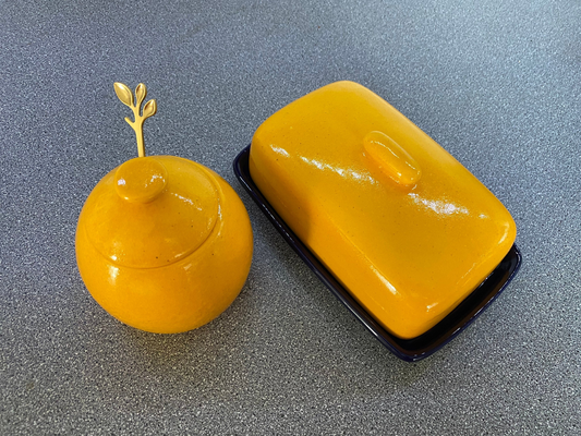 Butter Dish and Sugar Bowl Set - Yellow Speckle Glaze