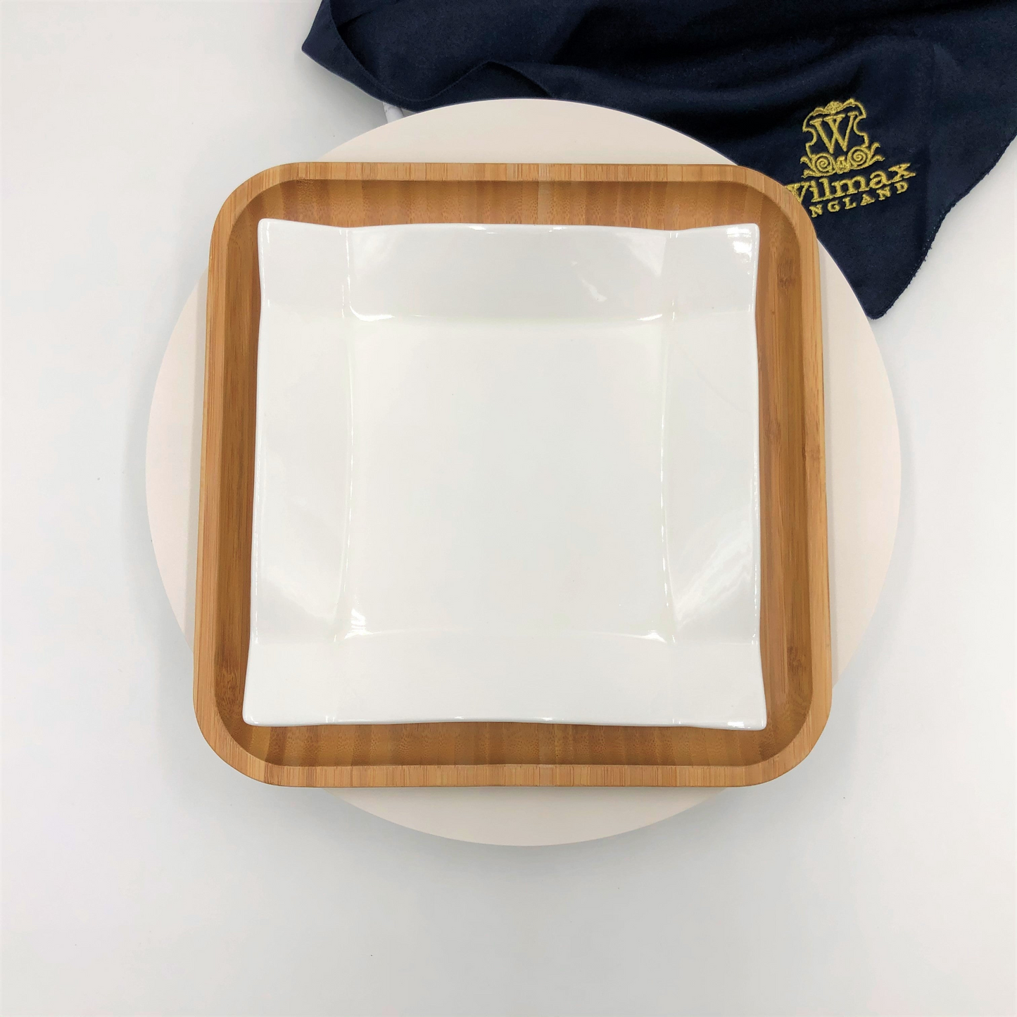 Wilmax Square Bamboo And Fine Porcelain Contemporary Dinnerware Set Of 3 Sizes (6 Piece Set)  WL-555078