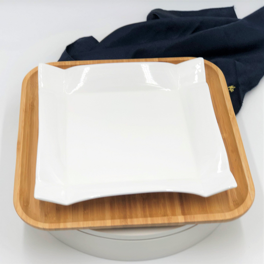 Square Bamboo And Fine Porcelain Contemporary Dinnerware Set  WL-555076