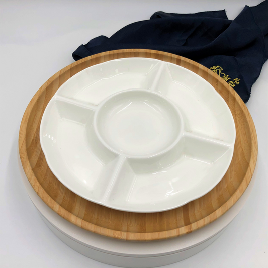 Wilmax Bamboo And Fine Porcelain 5 Section Divided Dish/plate Setting  WL-555071