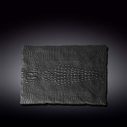 Wilmax Black Porcelain Slate look  Rectangular Serving Dish With Crocodile Skin Texture. 11.75" X 8.25"  WL-662101/A