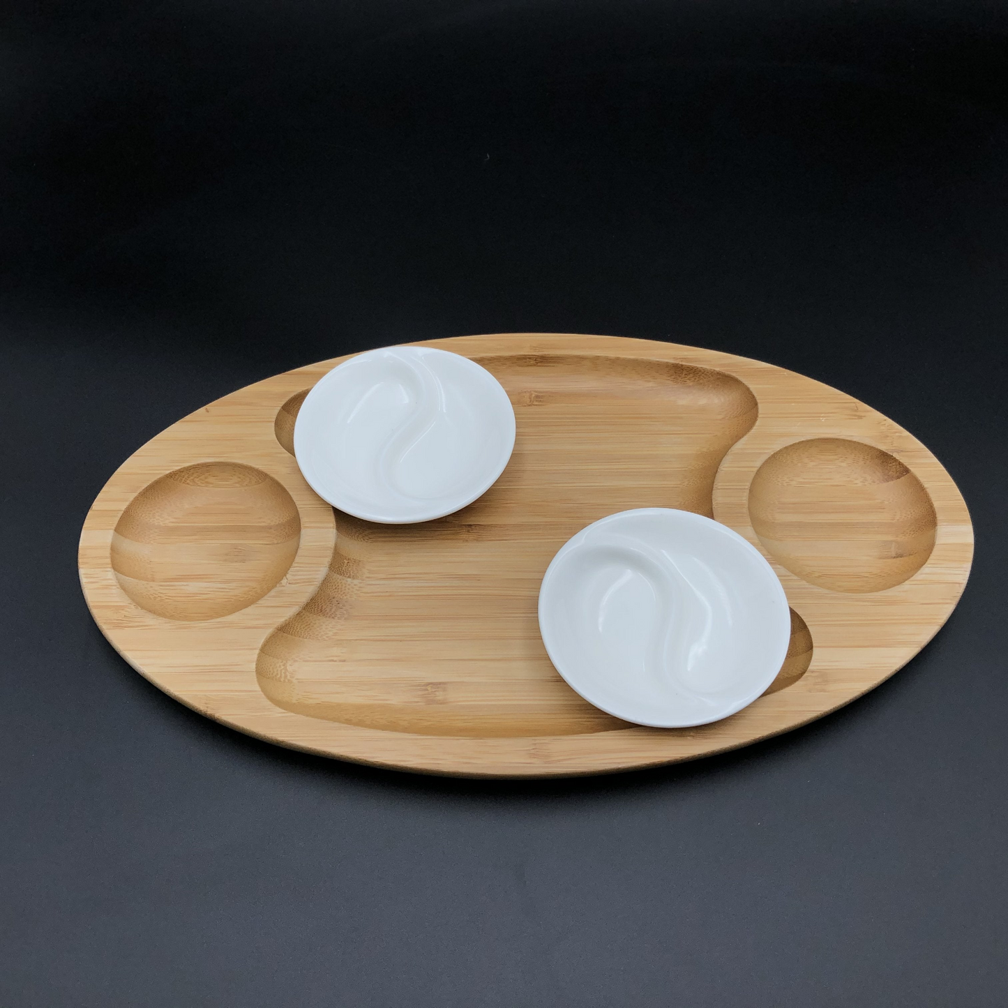 Wilmax Fine Porcelain And Bamboo Serving Tray Combo Set With A Yin Yang 2 Section Saucer WL-555035