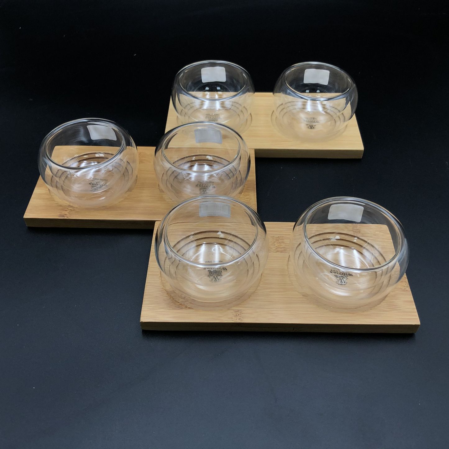 Wilmax Set Of 3 Bamboo Double Trays With 6 Doublewalled Thermo Bowls To Match WL-555029