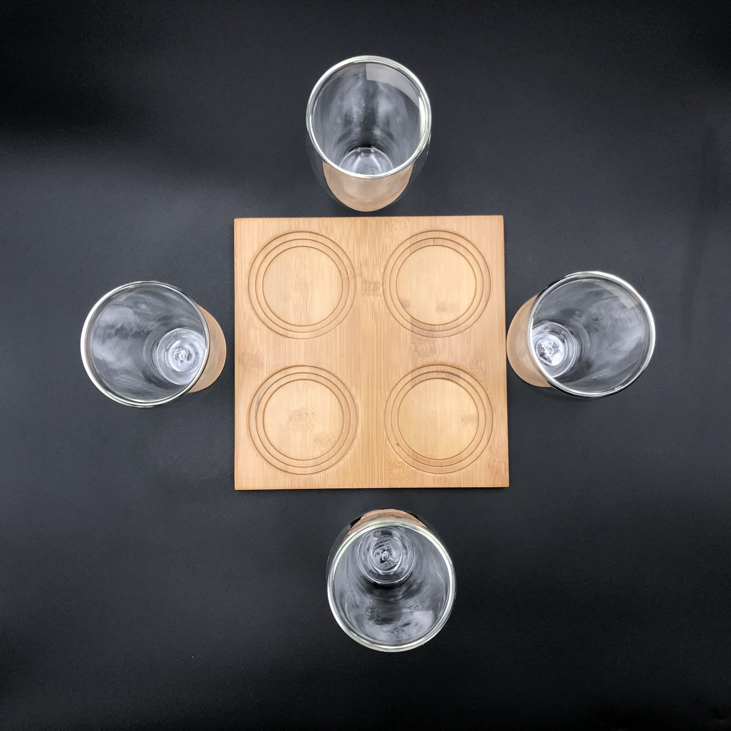 Wilmax Set Of A 4 Section Bamboo Tray With 4 Doublewalled Thermo Glasses To Match WL-555030