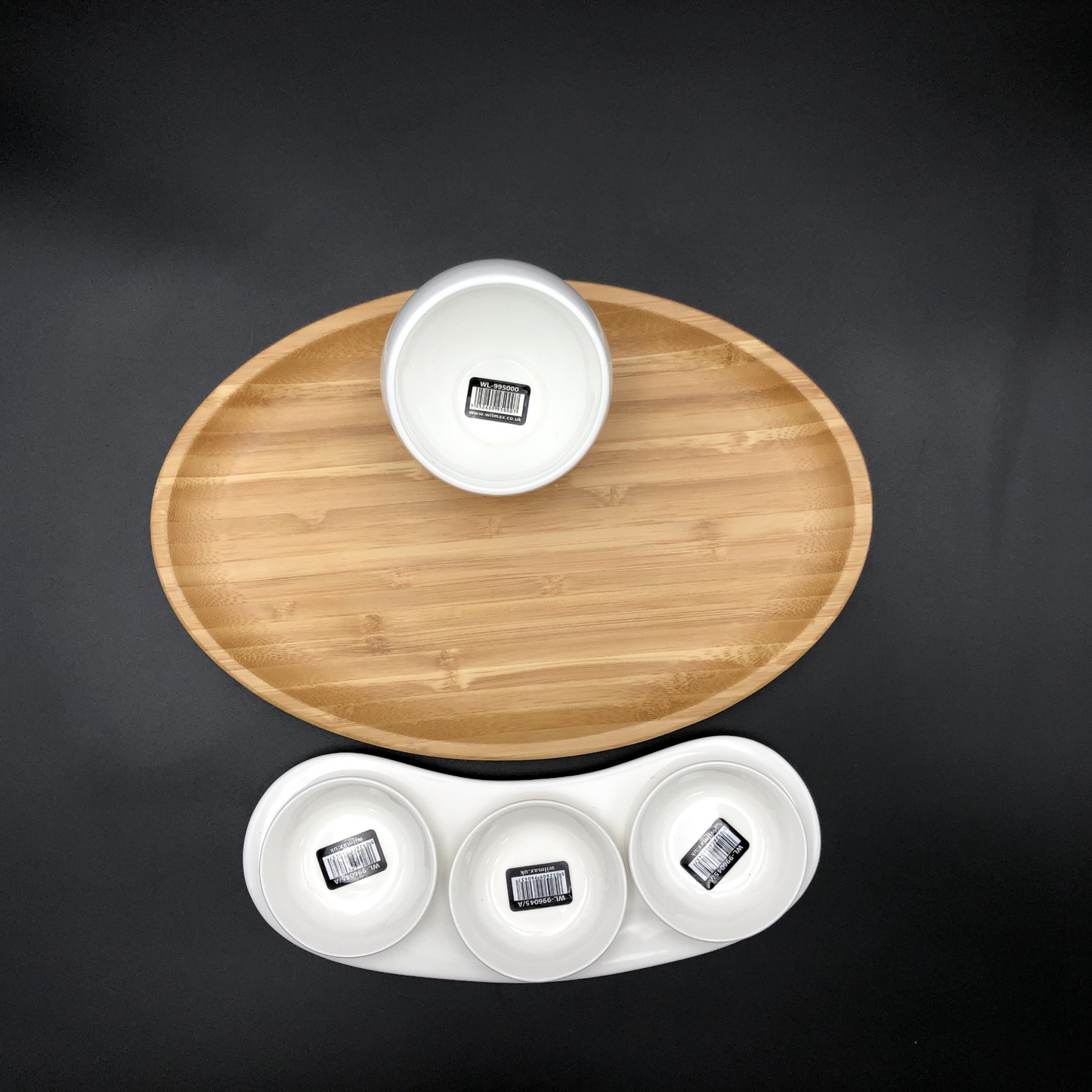 Wilmax Mignardises (Petit Four) Serving Set With Bamboo Oval Tray And Porcelain Dishes To Match WL-555023