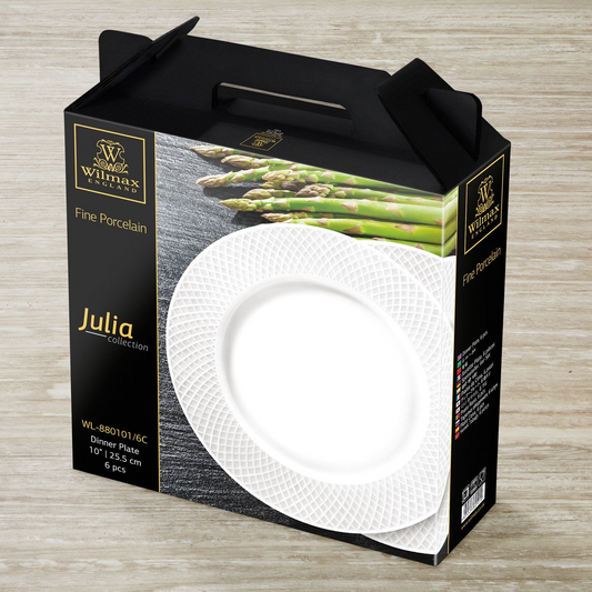 Wilmax [A] Fine Porcelain Dinner Plate 10" | 25.5 Cm Set Of 6 In Gift Box WL-880101/6C
