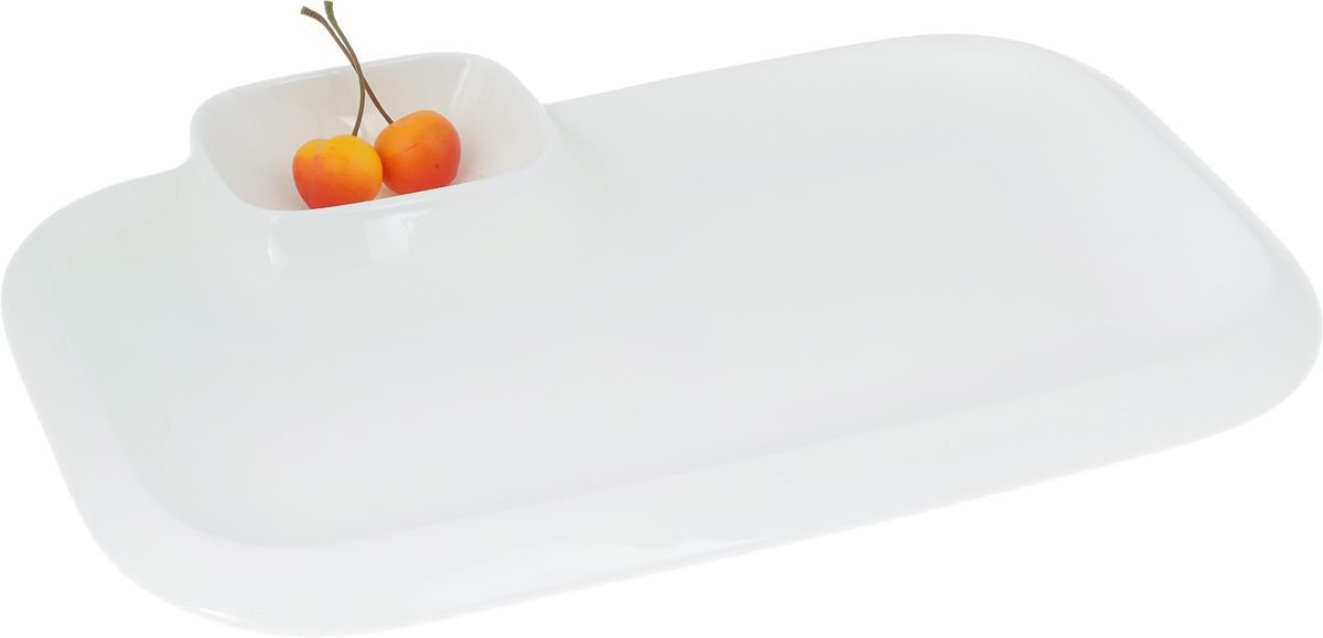 Wilmax Fine Porcelain White Rectangular Platter With Sauce Compartment 14" X 8.5"| WL-992575/A