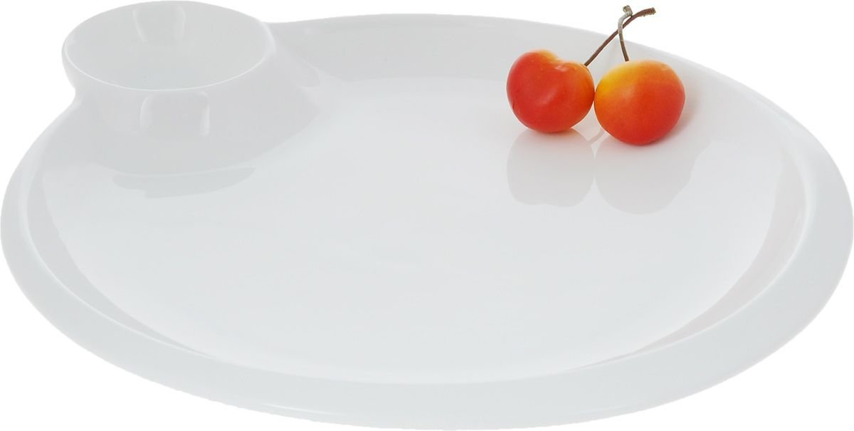 Wilmax Fine Porcelain White Round Platter With Sauce Compartment 10" | WL-992580/A