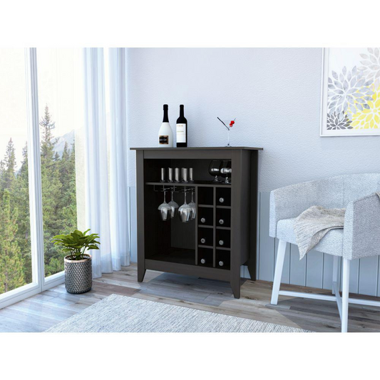 DEPOT E-SHOP Mojito Bar Cabinet, Six Wine Cubbies, One Open Drawer, One Open Shelf, Countertop-Black, For Living Room