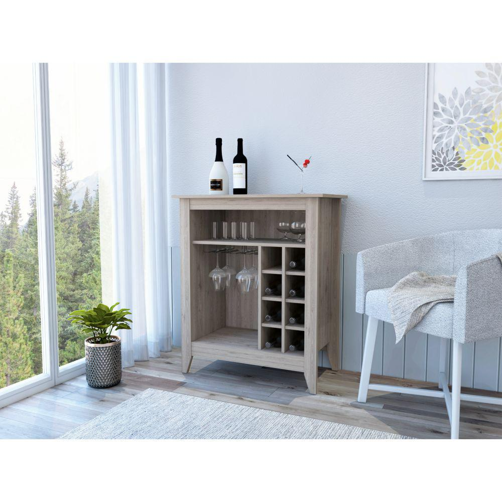 DEPOT E-SHOP Mojito Bar Cabinet, Six Wine Cubbies, One Open Drawer, One Open Shelf, Countertop-Light Grey, For Living Room