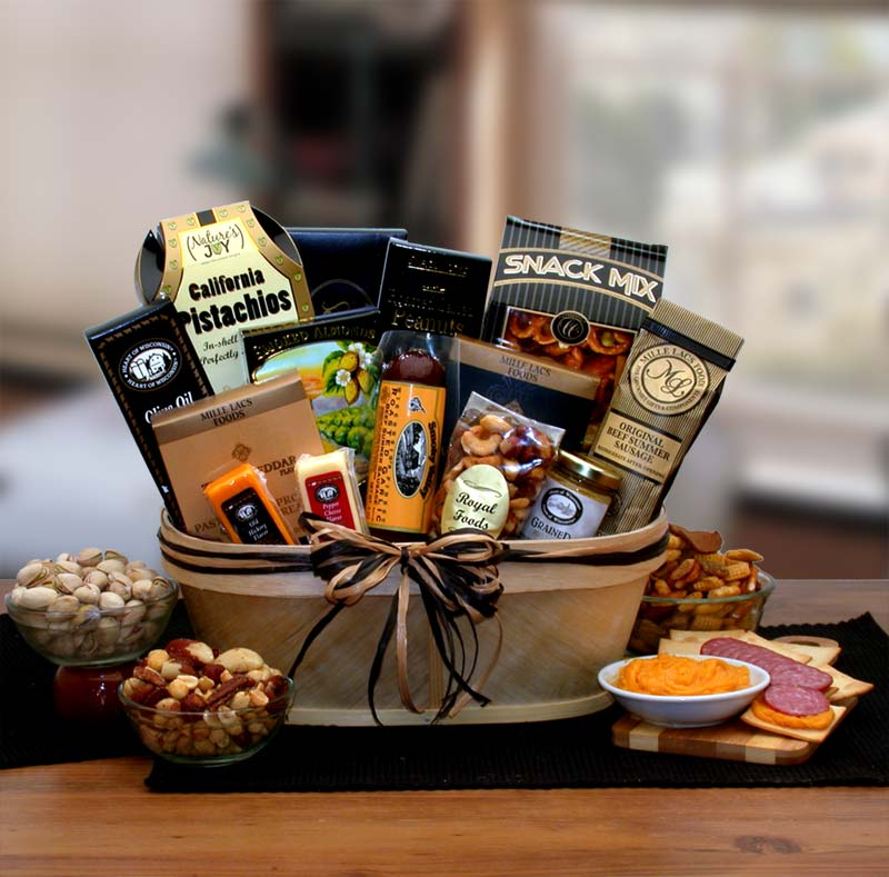 Gourmet Nut & Sausage Gift Basket- meat and cheese gift baskets