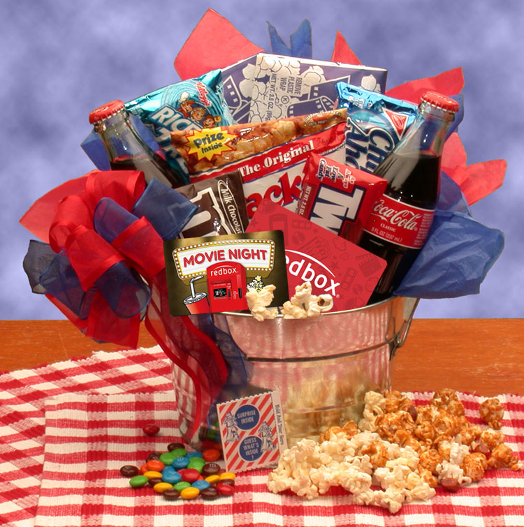 Blockbuster Night Movie Pail - with 10.00 Redbox Gift Card - movie night gift baskets -  movie night - movie night gift baskets for families