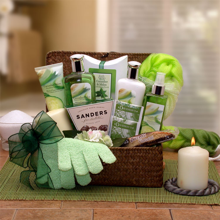 Serenity Spa Cucumber & Melon Gift Chest - spa baskets for women gift