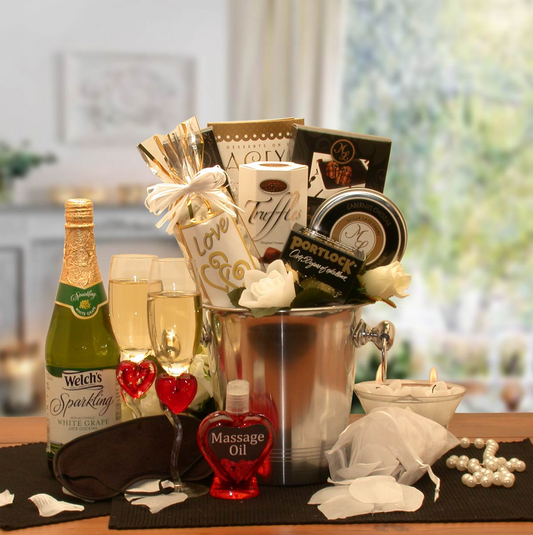 Deluxe Romantic Evening For Two Gift Basket - Wedding Gift Basket - honeymoon gift set