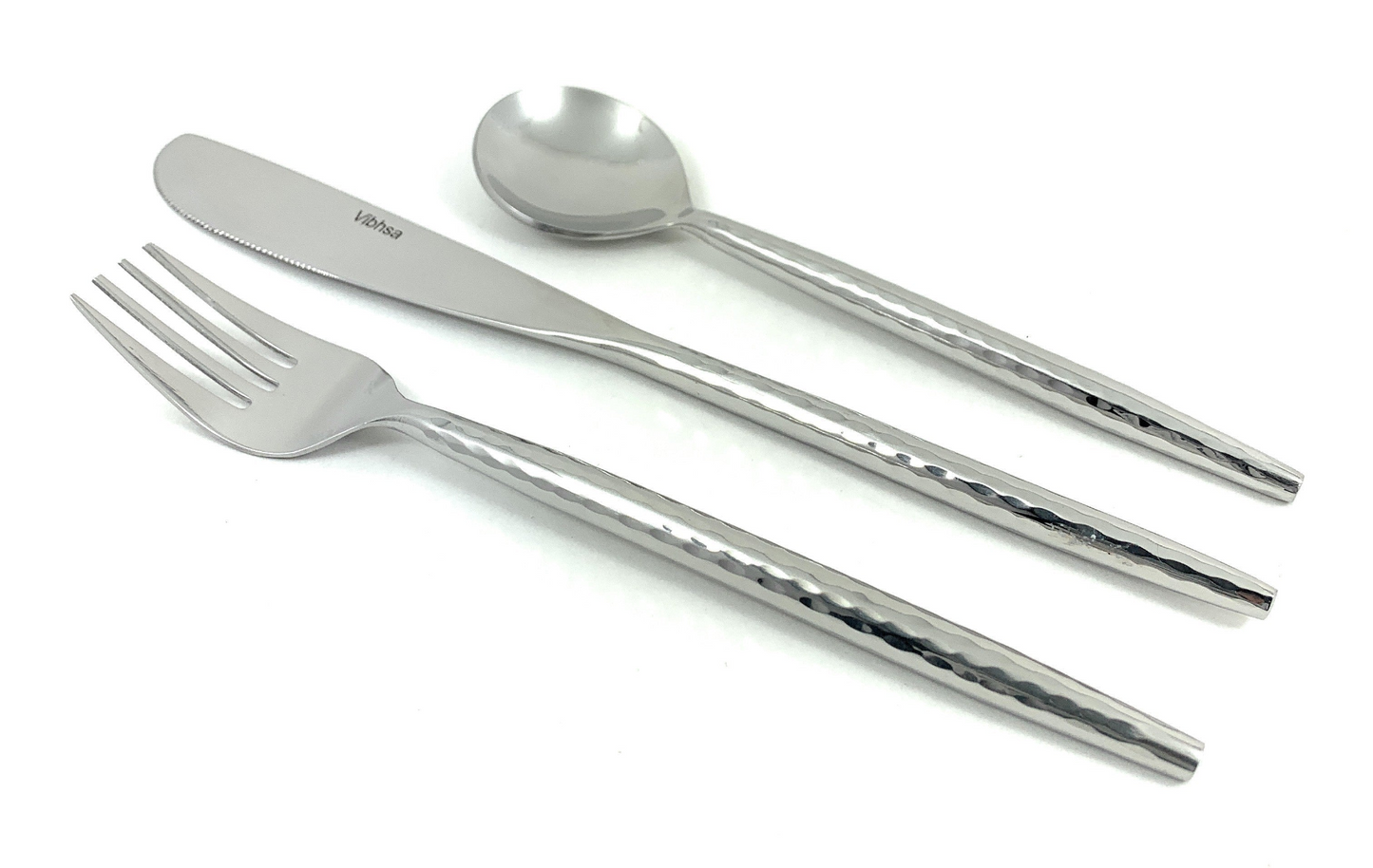 Hammered Stainless Steel Flatware 18-Piece Set (Dinner knives, Dinner Forks, Soup Spoons)