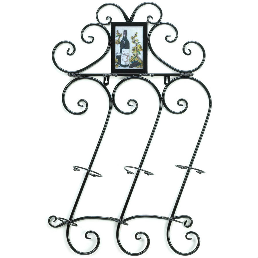 Scrolled Iron Wall-Mounted Wine Rack with Frame