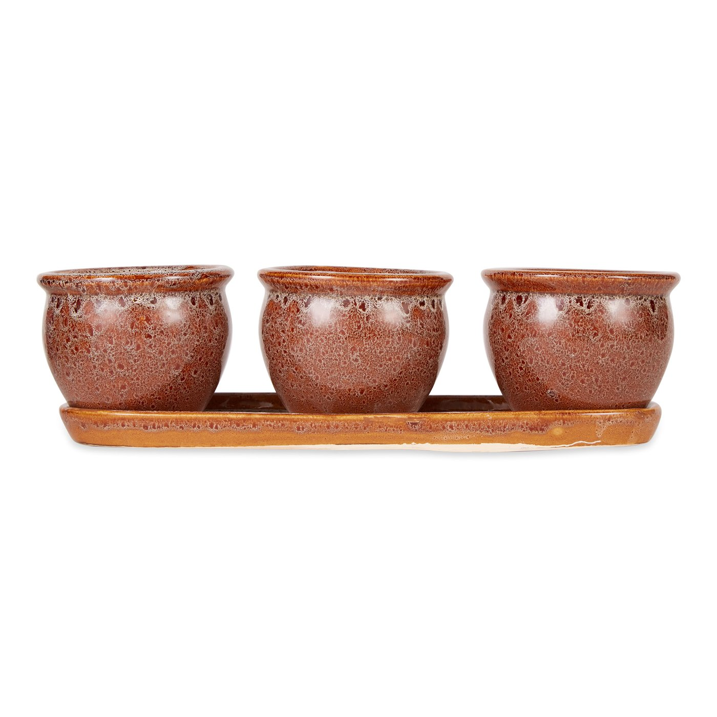 Ceramic Mini Planter Set - Brown Round